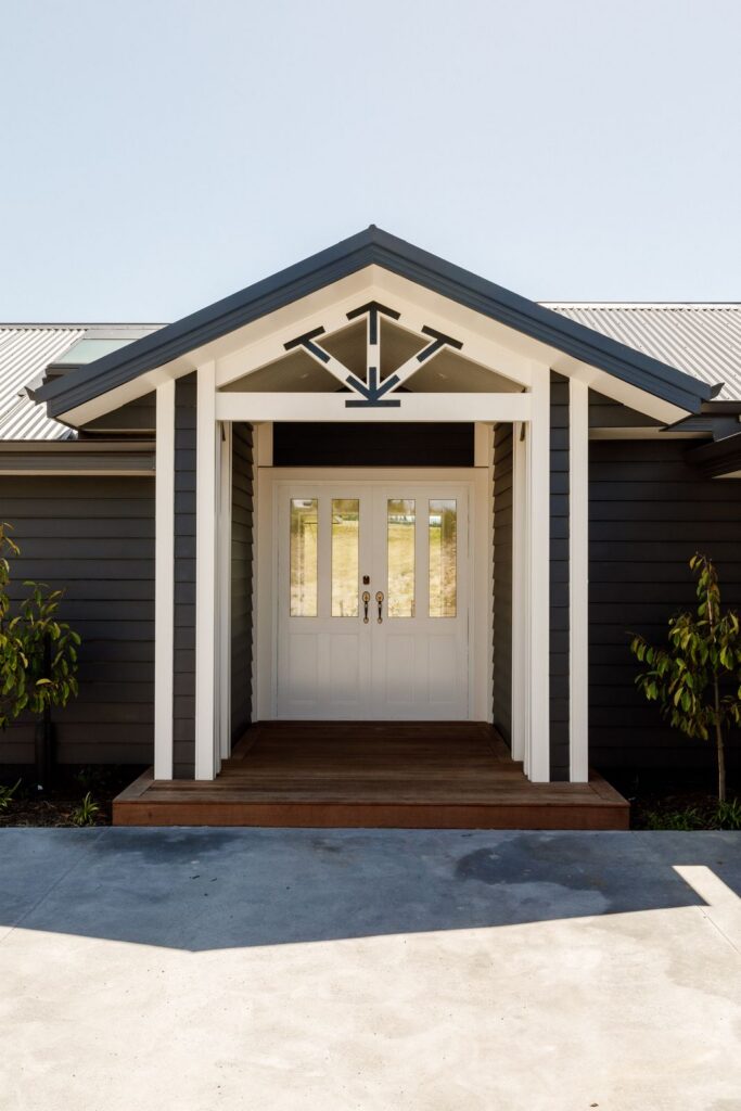 Gabled front entrance of Redvale Estate