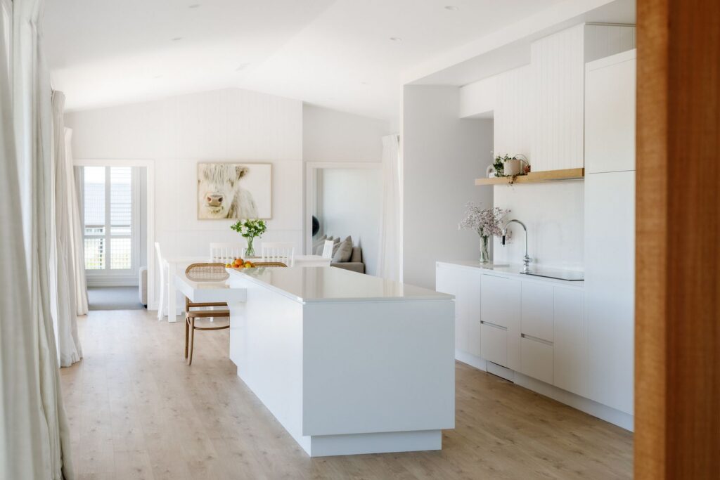 Kitchen island and dining nook at Redvale Estate