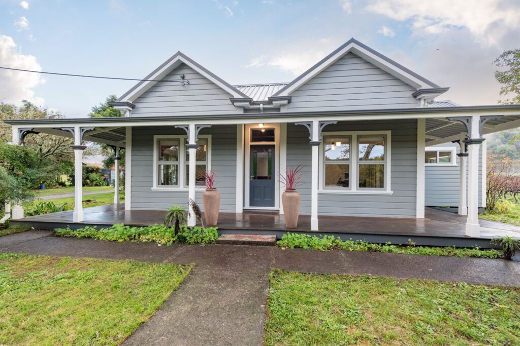 Front of the renovated 1900s villa at Takaka Hill, Riwaka